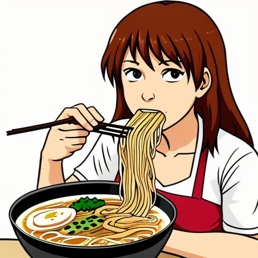 eating ramen, 1girl, solo