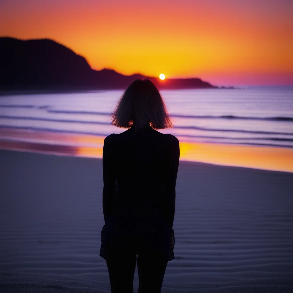 woman, beach, sunset