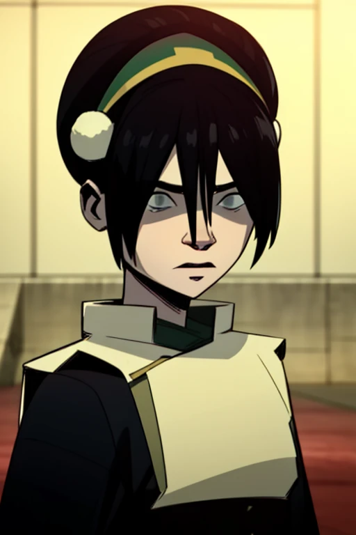 <lora:somo-10:1>somo, 1girl, <lora:Toph:1> 1girl, toph, bangs, black hair, blind, grey eyes, hair between eyes, hair bun, hairband, short hair, masterpiece, best quality
