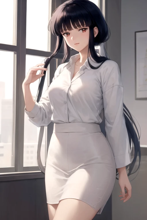 (masterpiece,best quality),kikyou \(inuyasha\), 1girl, solo,business suit, office lady, <lora:kikyou(origin):1>