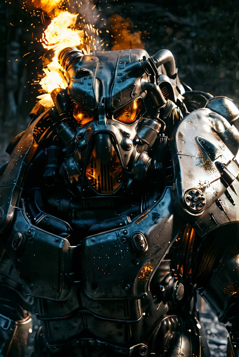 X-01 Power Armour, Amber Reflections, black lighting, close up, embers, explosions, cinematic masterpiece, slow motion, highly detailed armour, smooth reflective surface
[reflections, dark lighting, light rays, beams of light, realistic, high quality photo, 4k]
<lora:add-detail-xl:0.5> <lora:xl_more_art-full_v1:0.4> <lora:Power Armour v2.0:0.9>