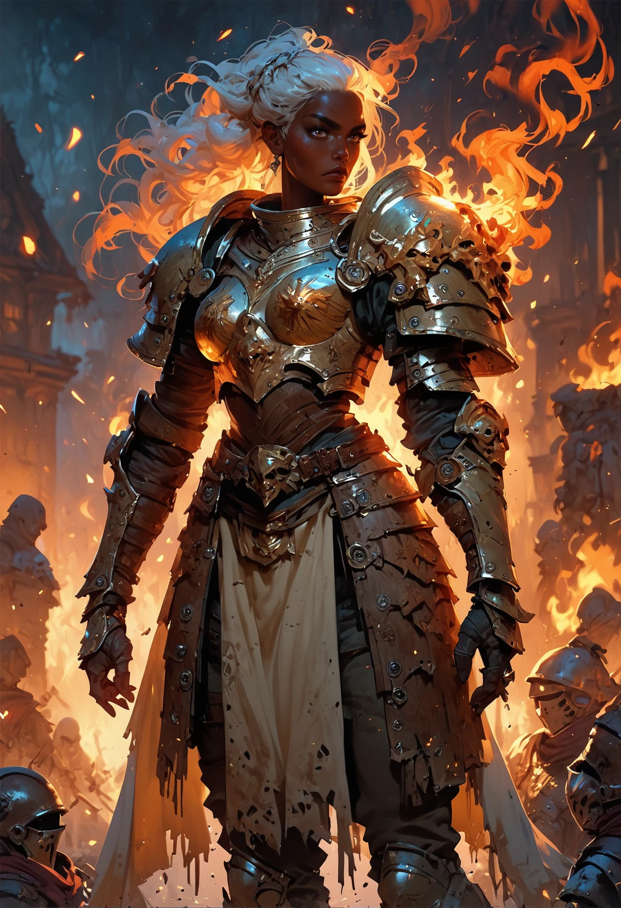 score_9, score_8_up, score_7_up, score_6_up, score_5_up, score_4_up,<lora:EpicF1reP0ny:0.8>, woman in armor standing in a battlefield,armor,dark skin,medieval,fantasy,solo focus,epic, fire