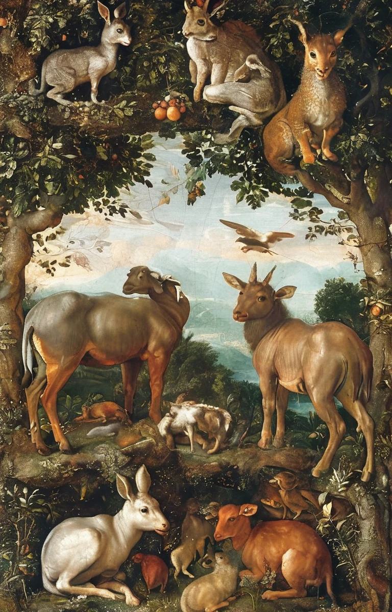 masterpiece,best quality,<lora:tbh193-sdxl:0.9>,illustration,style of Michelangelo Buonarroti, animals