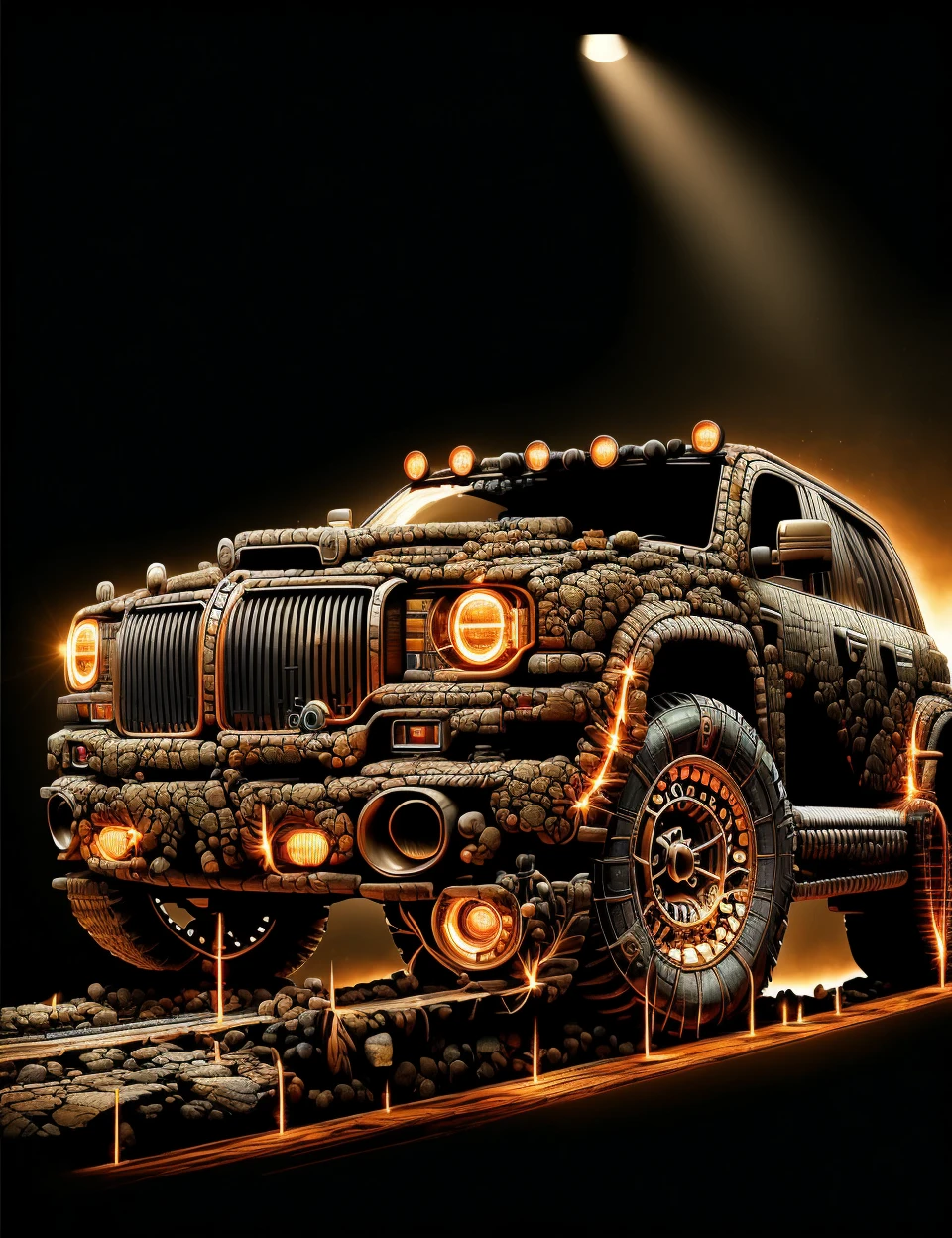 DonM34r7h3l3, abacus, dashboard lights,cameras,tracks,light bars,faux finishes,eccentrics, binary code, rugged, <lora:DonM34r7h3l3:1>