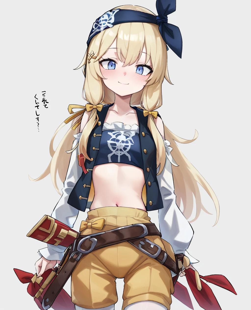 Two-dimensional character beautiful girl,blonde,blue eyes,Captain cap,shorts,,clean background,masterpiece,high quality,Anime Babe