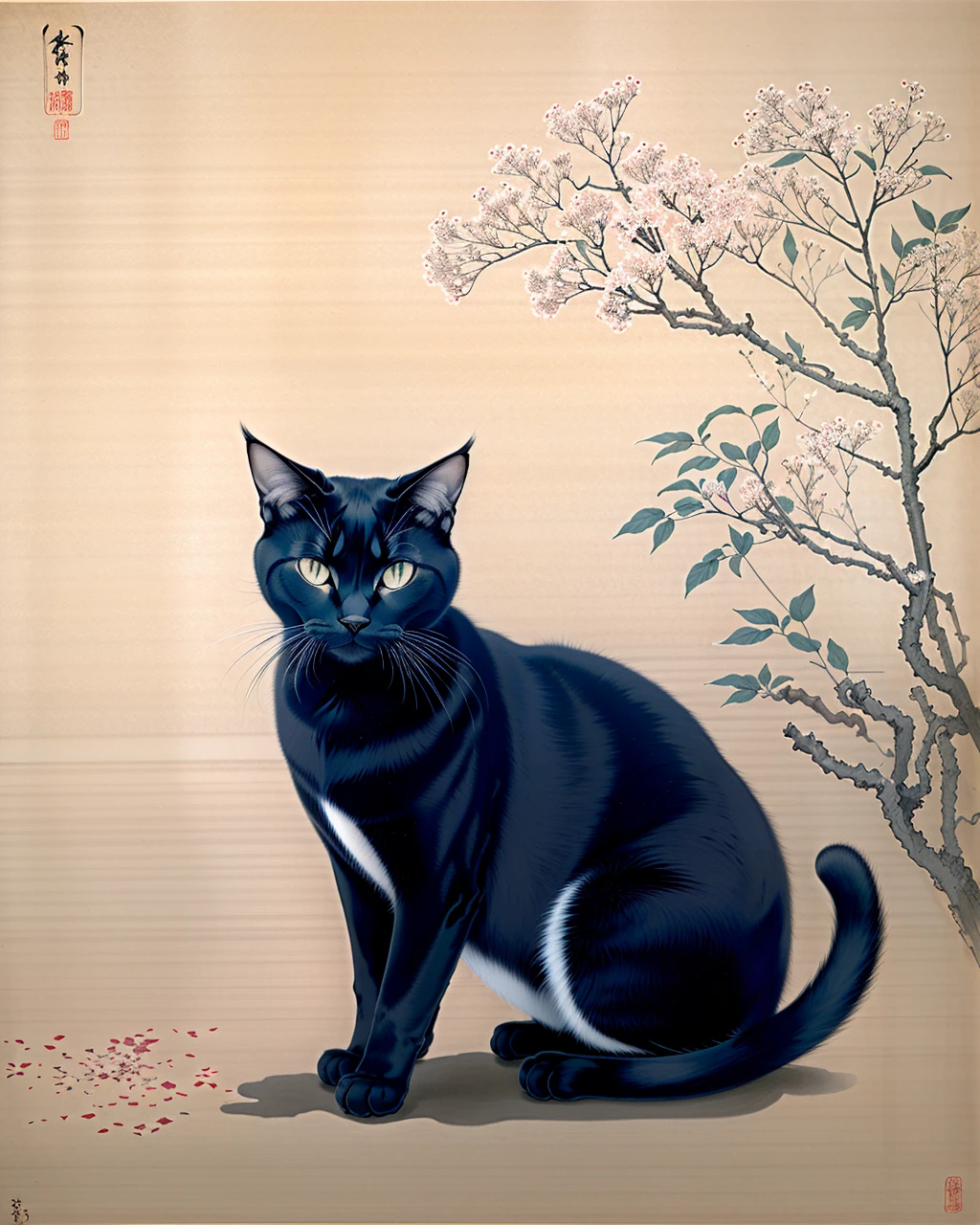 best quality,masterpiece,highly detailed,ultra-detailed, 
 <lora:neg9V2_last:0.7>  <lora:anime-minimalist:1> 
a cat,black cat,flowers,plants,still life, sketch, japanese painting,white background, 
 <lora:ShunsouHishida_003:0.5> shunsouhishida, traditional media