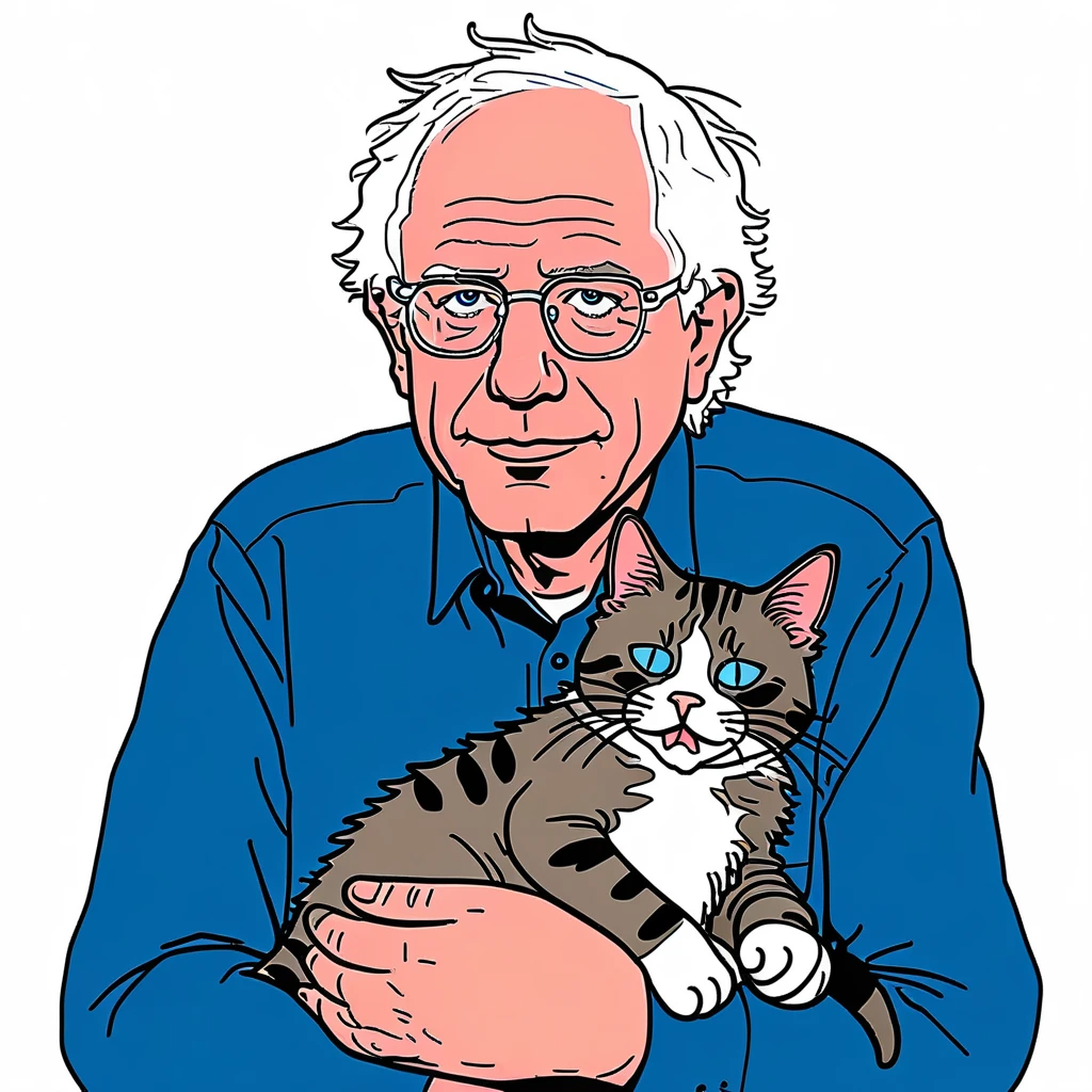 Bernie Sanders, holding a cat