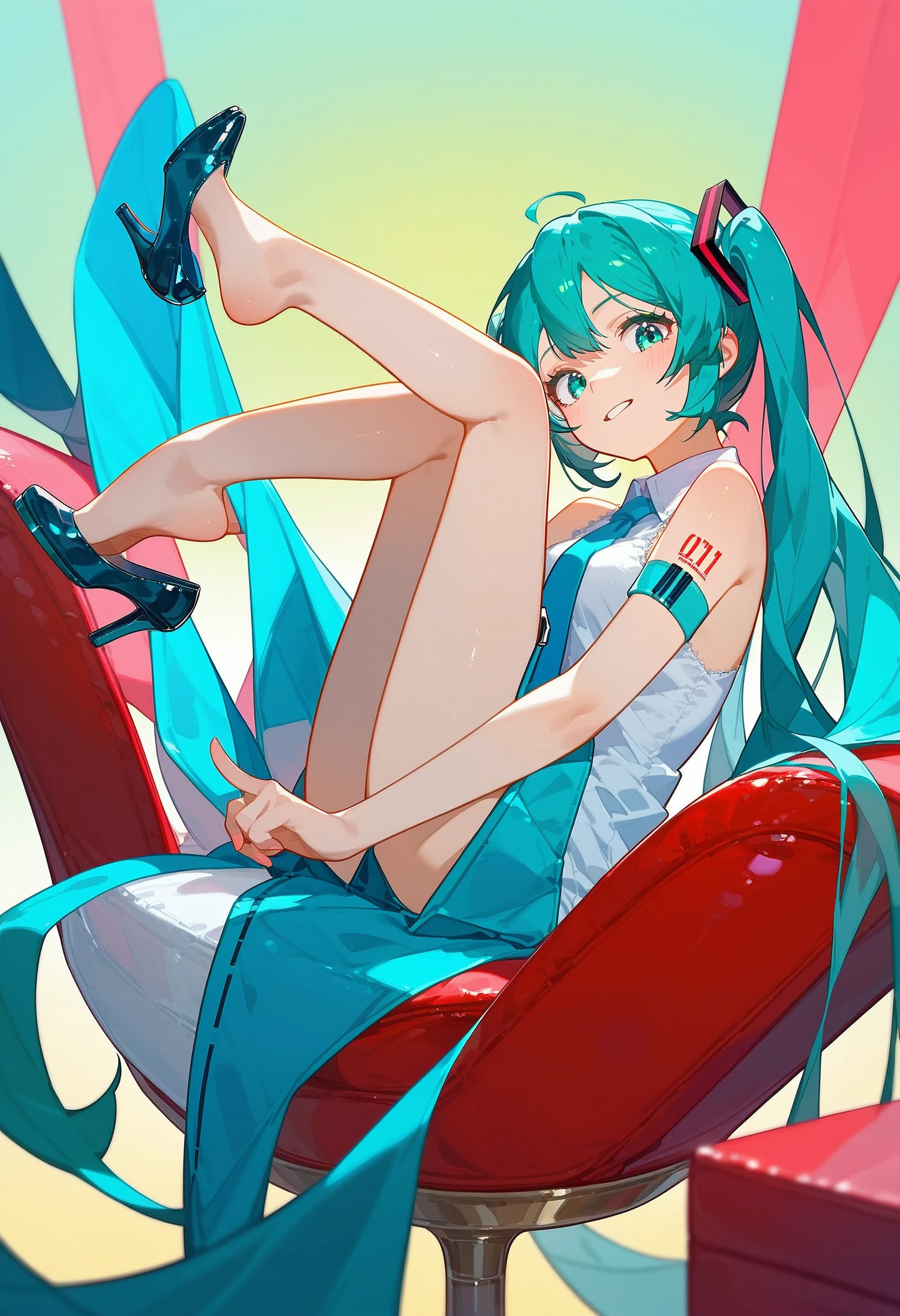 score_9_up score_8_up score_7_up, 1girl, high heels shoe dangle, legs up, hatsune miku, looking at viewer, sitting, from side
<lora:high_heels_shoe_dangle_24re_pony_0602_final:1>