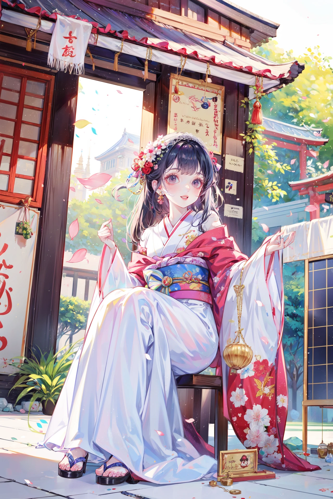 ((best quality, masterpiece, absurbres, super-resolution)), Fox's Messenger, Kimono, Bridal, Shrine