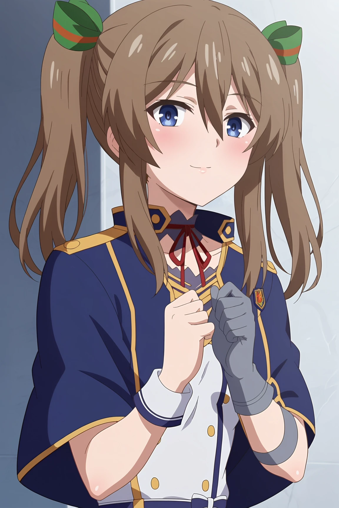 score_9, score_8_up, score_7_up, source anime, prefect lighting, very aesthetic, rating explicit, BREAK, anime screencap, anime coloring,
<lora:wendy_nablesse_v1:1>, 1girl, wendy nablesse, rokudenashi majutsu koushi to akashic record, blue eyes, brown hair, twintails, long hair, hair ribbon, hair between eyes, small breasts, alzano school uniform, blue capelet, blue thighhighs, neck ribbon, choker, garter straps, single wrist cuff, single grey glove, uneven gloves,
blush, naughty face, sexy, looking at viewer, portrait, face focos, upper body,
BREAK, shiny skin,