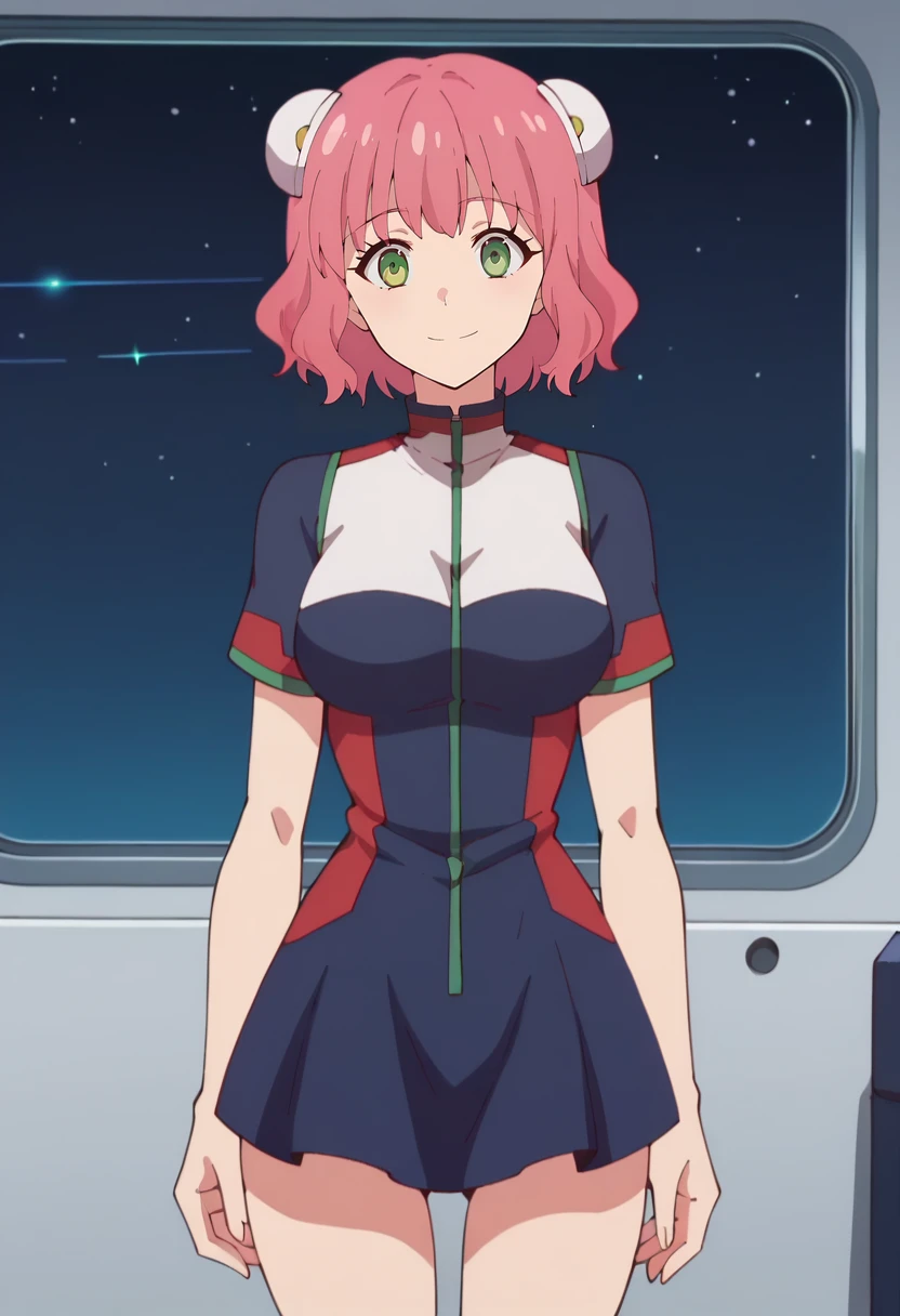 score_9, score_8_up, score_7_up,
<lora:KanataNoAstra_AriesSpringXL:0.8>, AriesSpring,
1girl, solo, closed mouth, smile,
pink hair, heterochromia, green eyes, short hair, hairpods,
AriesDress, multicolored dress, blue dress, white dress, short dress, short sleeves, zipper,
standing, looking at the viewer, thigh gap, facing viewer,
science fiction, indoors, spacecraft interior, windows, space