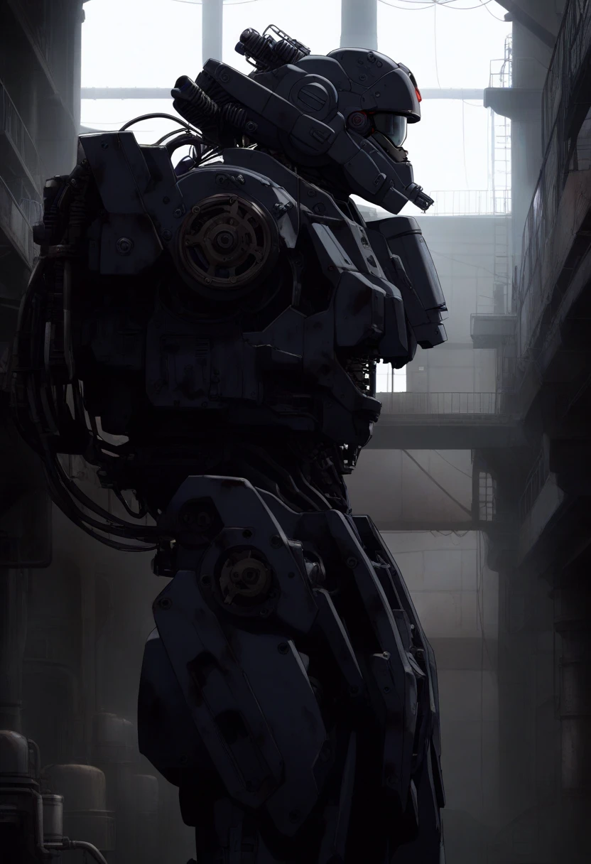 1 boy,cyborg,extreme details,expressionless,gears,springs,from side,hydraulic cylinder,male focus,helmet,standing,stain,
factory,<lora:oshii:1>,, cinematic light,masterpiece,best quality,very aesthetic,absurdres,incredibly absurdres,<lora:add_detail:1>,explit,NSFW,