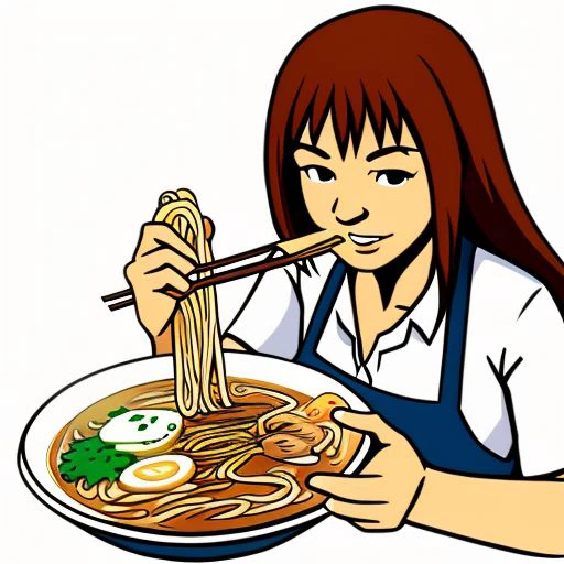 eating ramen, 1girl, solo