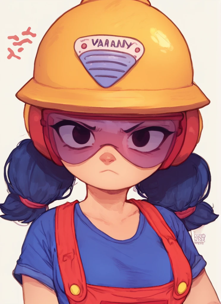 score_9, score_8_up, score_7_up,   <lora:bsjacky:0.9> bsjacky , 1girl, blue hair, solo,  helmet ,  twintails, medium breasts,   cleavage,  orange overalls  , blue shirt  , low twintails, sunglasses, helmet , red overalls, blue shirt  ,  confused,  <lora:PossumMachine:1> , posmach closed mouth,  looking at viewer,