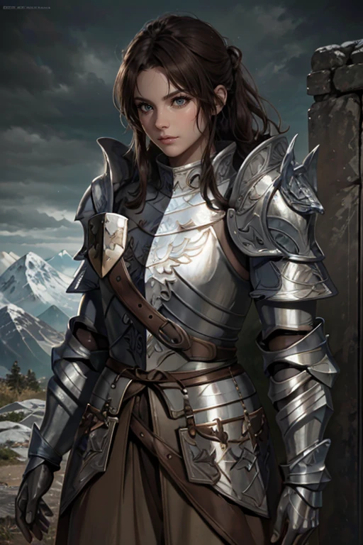 <lora:HXarmour_073:0.8>,mountain,Action scene,, hxarmour,1girl,(dark brown armour:1.3),, ultra-detailed,extremely delicate and beautiful,(by exquisite colors block),masterpiece,best quality,unreal engine 5 rendering,movie light,movie lens,movie special effects,detailed details,HDR,UHD,8K,CG wallpaper,