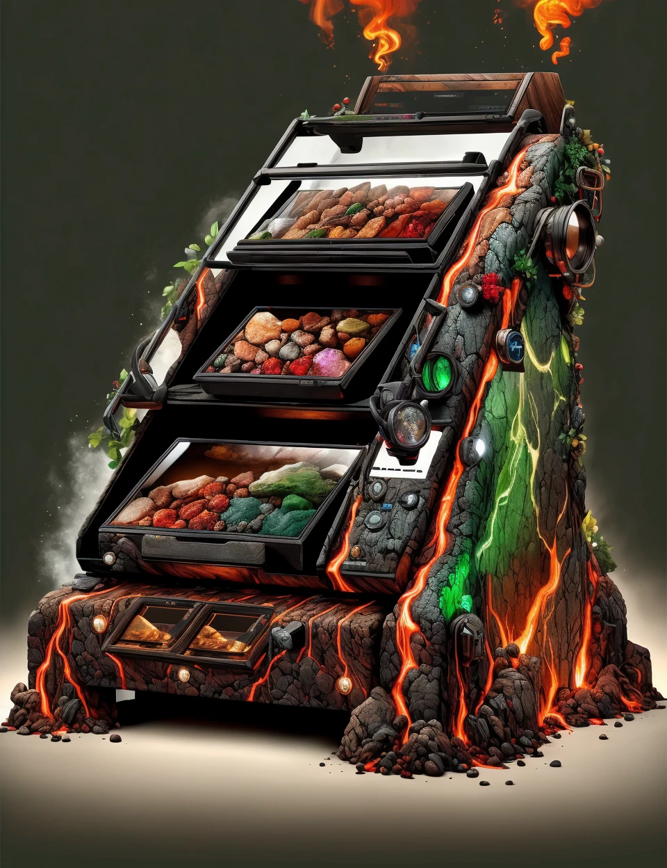 DonM34r7h3l3, fume hood, touchscreen buttons,e-stop buttons,cams,gemstone embellishments,sled runners, tartan, metallic, <lora:DonM34r7h3l3:1>