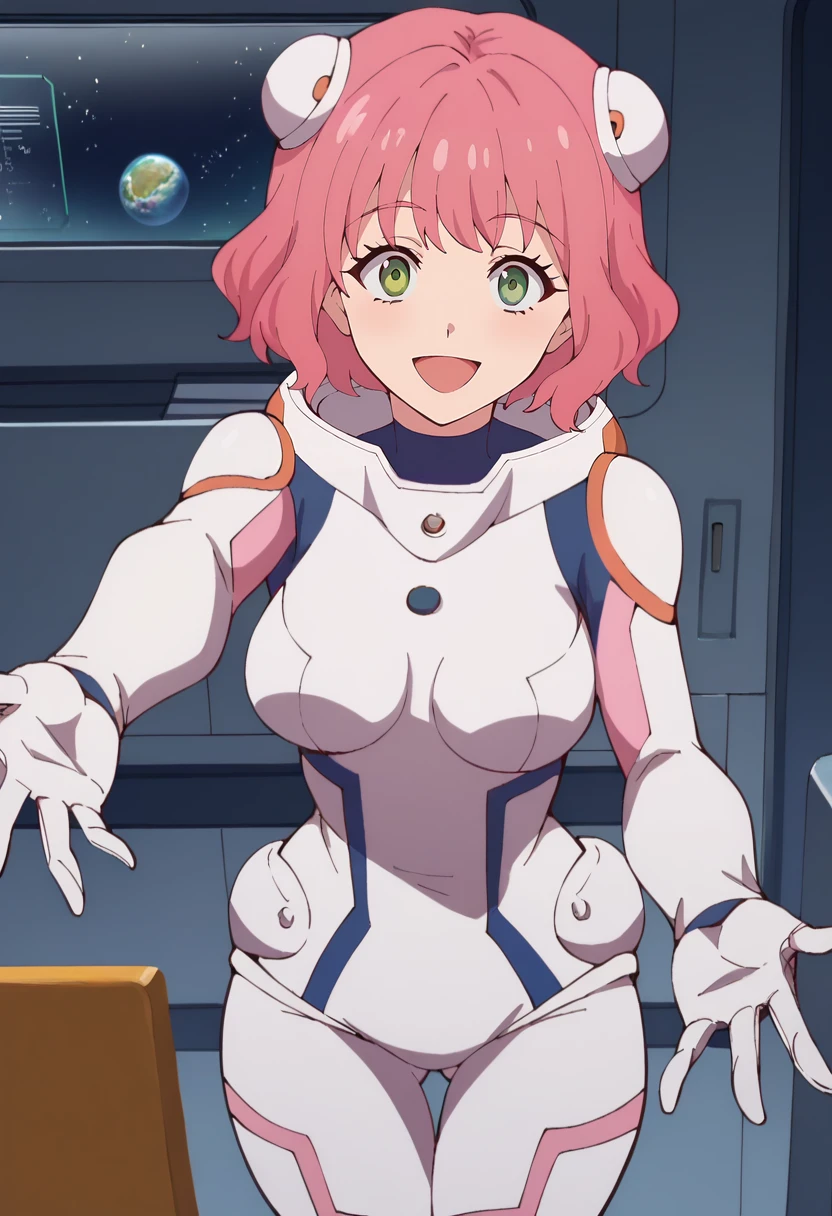score_9, score_8_up, score_7_up,
<lora:KanataNoAstra_AriesSpringXL:0.8>, AriesSpring,
1girl, solo, open mouth, smile, light blush,
pink hair, heterochromia, green eyes, short hair, hairpods,
AriesSpacesuit, multicolored spacesuit, white spacesuit,
standing, looking at the viewer, thigh gap, facing viewer, reaching towards viewer,
science fiction, indoors, spacecraft interior, windows, space