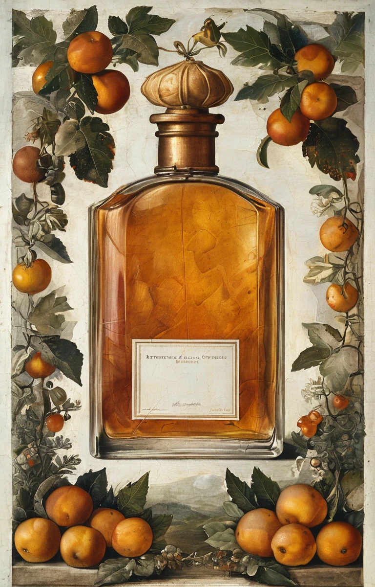 masterpiece,best quality,<lora:tbh193-sdxl:0.9>,illustration,style of Michelangelo Buonarroti, A bottle of perfume in garden