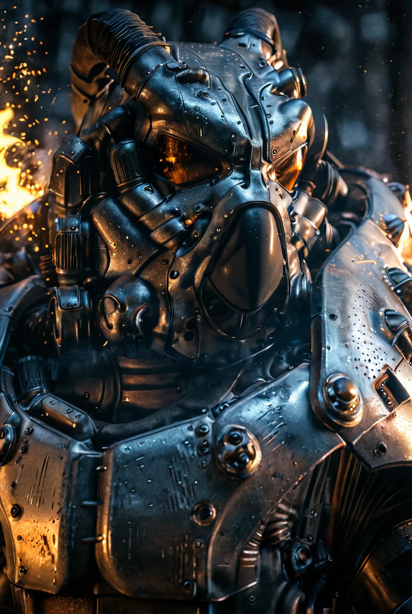 x-01 power armour, reflective smooth armour, close up, portrait, fire embers, film grain, vignette, depth of field
[reflections, dark lighting, light rays, beams of light, realistic, high quality photo, 4k]
<lora:add-detail-xl:0.5> <lora:xl_more_art-full_v1:0.4> <lora:Power Armour v2.0:1>