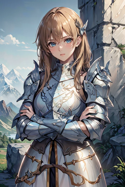 <lora:HXarmour_073:0.8>,mountain,Crossed arms,, hxarmour,1girl,(light blue armour:1.3),, ultra-detailed,extremely delicate and beautiful,(by exquisite colors block),masterpiece,best quality,unreal engine 5 rendering,movie light,movie lens,movie special effects,detailed details,HDR,UHD,8K,CG wallpaper,
