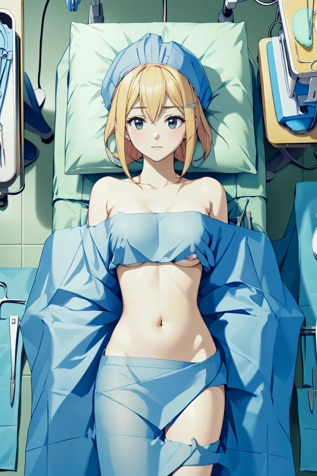 (RAW photo, best quality), 1girl,   operating table, top view, lying on back, naked, navel, surgical cap,
, surgery_drape <lora:concept_patient_draped_1_1:1>,
 konosubadarkness, 
 <lora:konosuba_darkness_v1_2-000008:1>