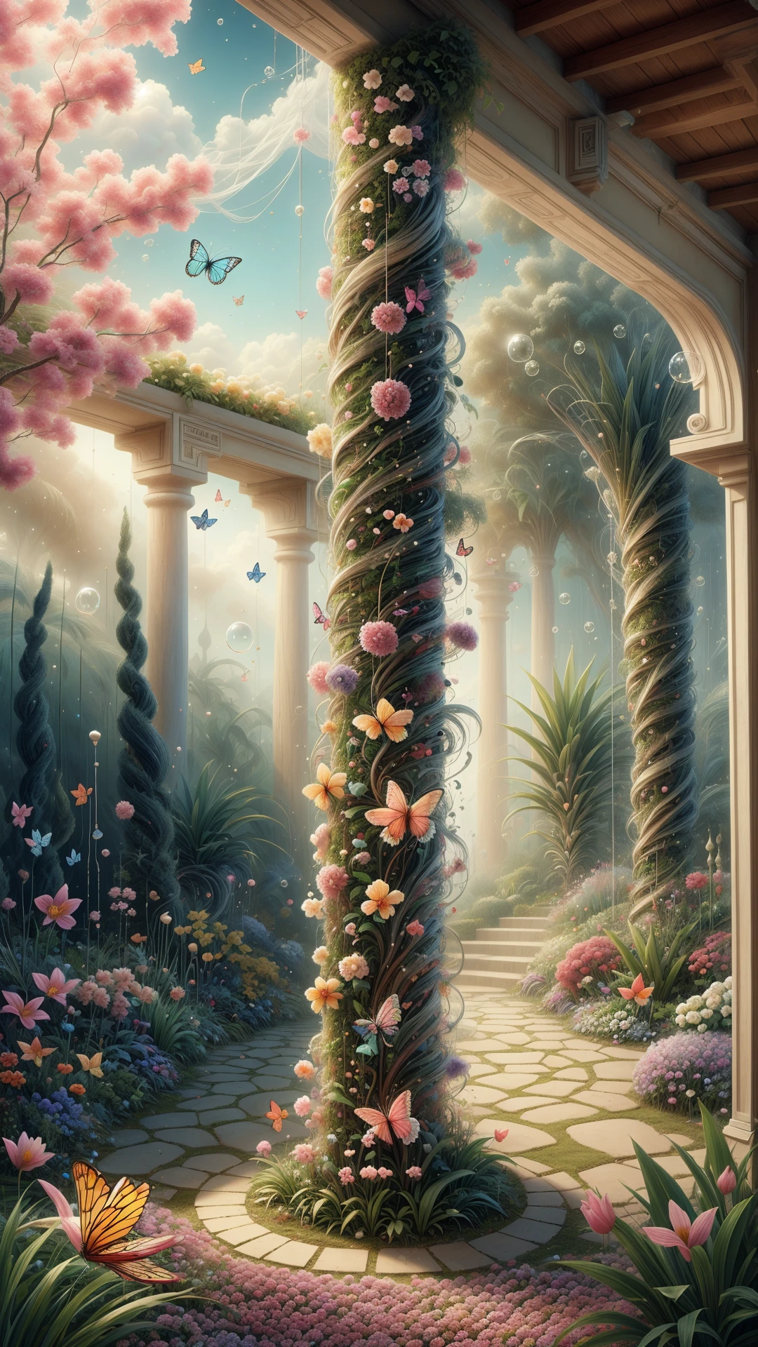 <lora:ElementWind:1.0> crystal clear water of a tropical paradise,Surrealist oil painting of a lush, vibrant garden growing inside a ***********'s mind, Bubbles of imagination floating around as flowers, butterflies, and other garden elements, Labyrinthine bazaar of thoughts and ideas, Whimsical color palette, Dreamlike atmosphere, Soft, glowing lighting, Tight close-up of the garden, Rendered in a high-resolution digital format, (Masterpiece:1.3) (best quality:1.2) (high quality:1.1)