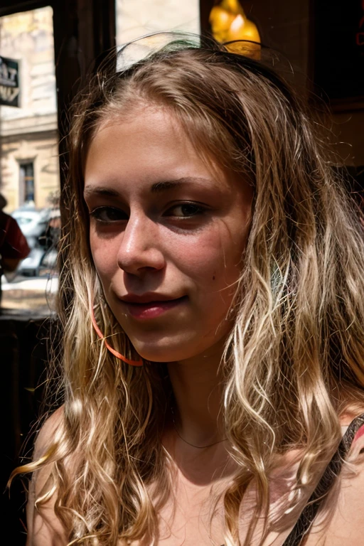 Young blonde Russian slim small tits kissed by several old homeless African men in a Africa street