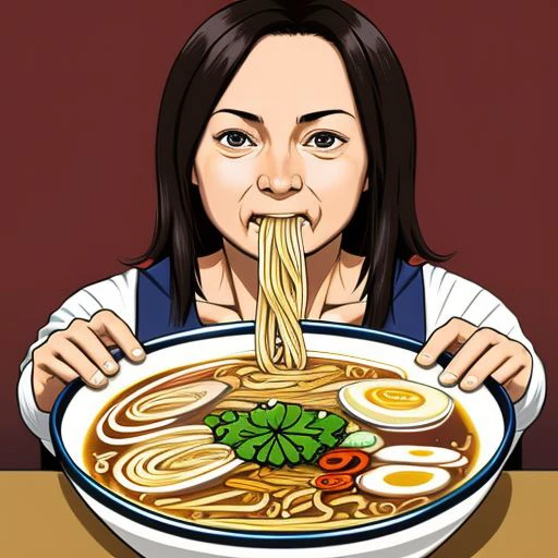 eating ramen, 1girl, solo