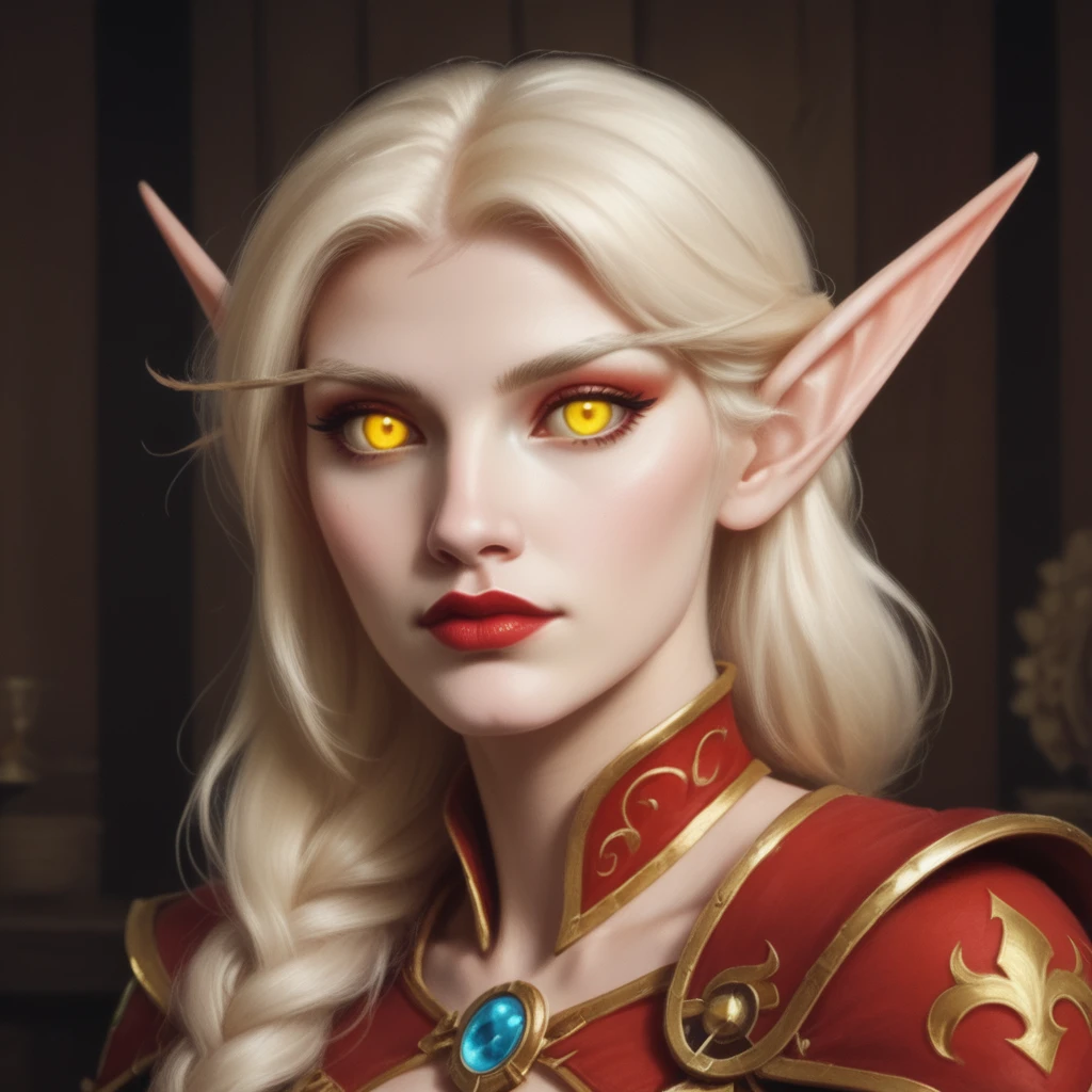 score_9, score_8_up, score_8, (masterpiece, best quality, highly detailed, realistic), source_western, 2.5d, screencap, profile portrait of awild as a blood elf paladin, long bushy blond hair, (Pale skin:1.2), looking at the viewer, wearing armor, close up, pointy ears, colored sclera, yellow eyes, glowing eyes, no eyes, no pupils, red and gold
<lora:Alexa_Wilding_Pony:.6>