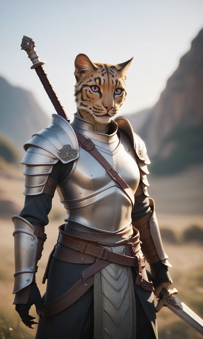 score_9, score_8_up, score_7_up, score_9, score_8_up, score_7_up, score_6_up,  (furry, khajiit, Skyrim_khajiit), detailed fur,  (black skin), purple eyes, wearing knight armor, sword, (Dtailed scaled face, highky detailed face), (portrait) , Soft light, Cinematic light, very detailed, hd, <lora:Concept Art Eclipse Style LoRA_Pony XL v6:1> <lora:Skyrim_khajiit:0.7>,