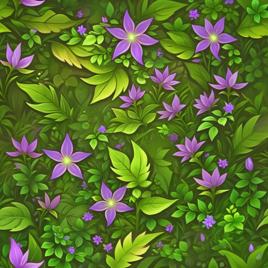 texture of summer field, purple flowers, glowing green leafs, seamless, tiled, hearthstone style <lora:sxz-texture-sdxl:1>