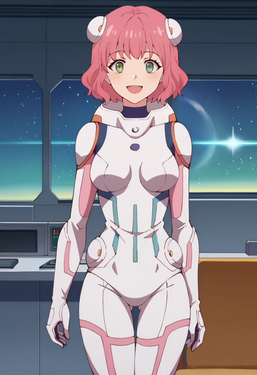 score_9, score_8_up, score_7_up,
<lora:KanataNoAstra_AriesSpringXL:0.8>, AriesSpring,
1girl, solo, open mouth, smile, light blush,
pink hair, heterochromia, green eyes, short hair, hairpods,
AriesSpacesuit, multicolored spacesuit, white spacesuit,
standing, looking at the viewer, thigh gap, facing viewer,
science fiction, indoors, spacecraft interior, windows, space