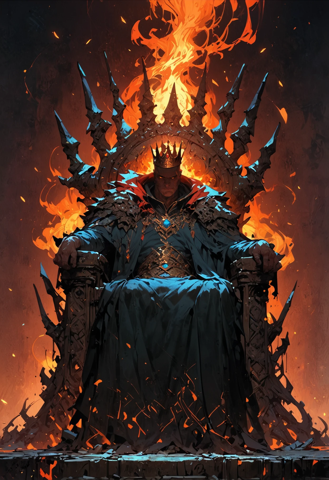 score_9, score_8_up, score_7_up, score_6_up, score_5_up, score_4_up,<lora:EpicF1reP0ny:0.8>, the fire king, sitting on a throne, cloak, powerful, crown, fantasy,solo focus,epic, fire