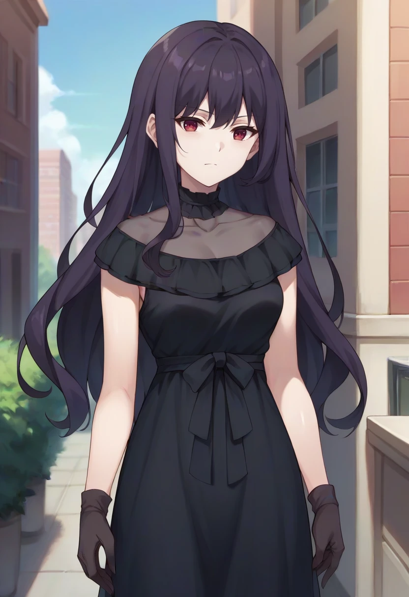 score_9,score_8_up,score_7_up,score_6_up,score_5_up,score_4_up,
1girl, tilty claret, long hair, breasts, black dress, gloves, collarbone, see-through,
solo, cowboy shot, outdoors, city,
<lora:tiltyponyxl1-10:1>
