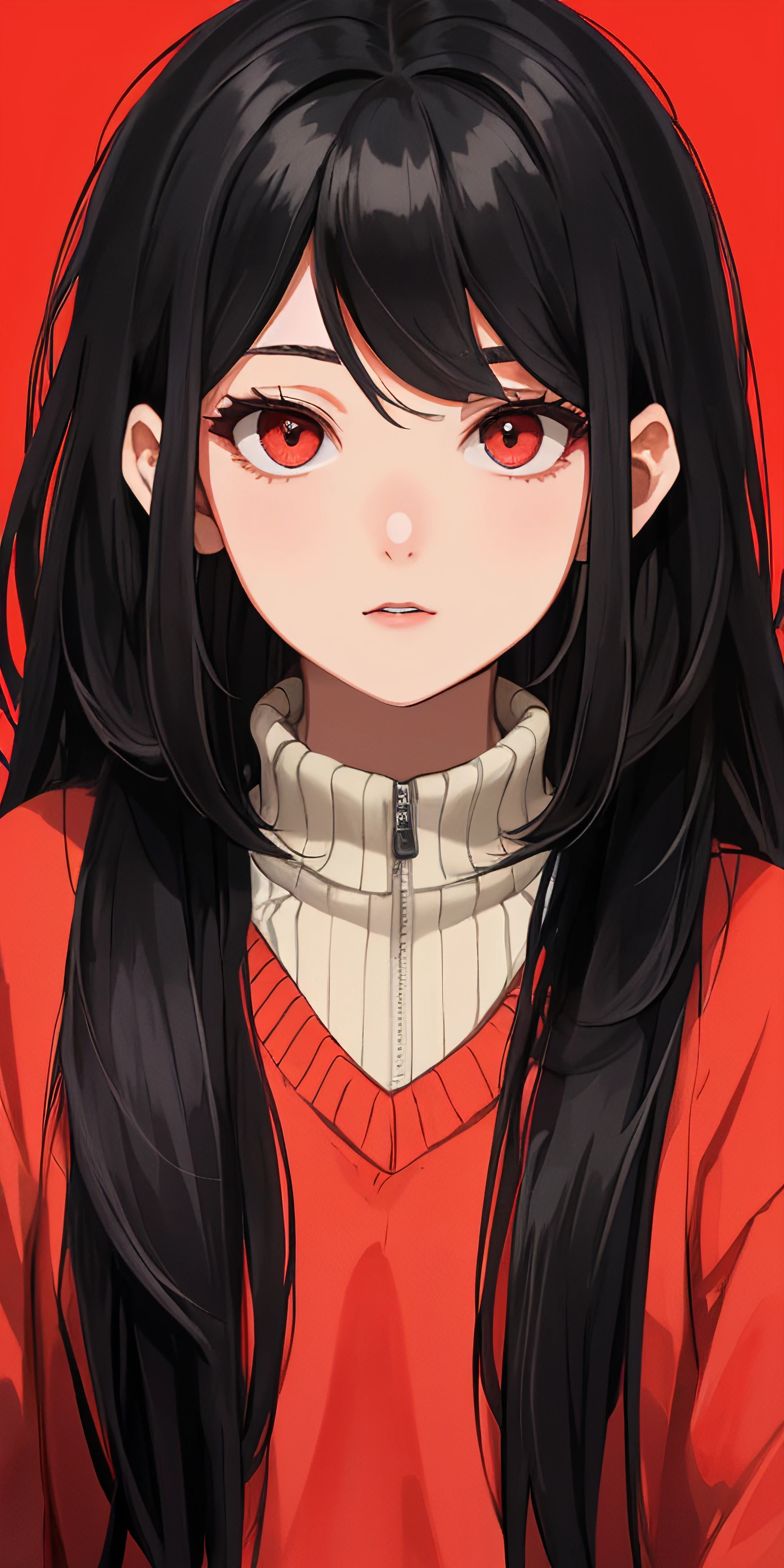 score_9, score_8_up, score_7_up, 20 years old, beautiful girl, black hair, very long hair, straight hair, closed mouth
1girl, detailed face, beautiful woman's face, sweater, red background, looking at viewer
\\ Made with ONE FOR ALL checkpoint by Chaos Experience @ https://civitai.com/user/ChaosExperience/ \\