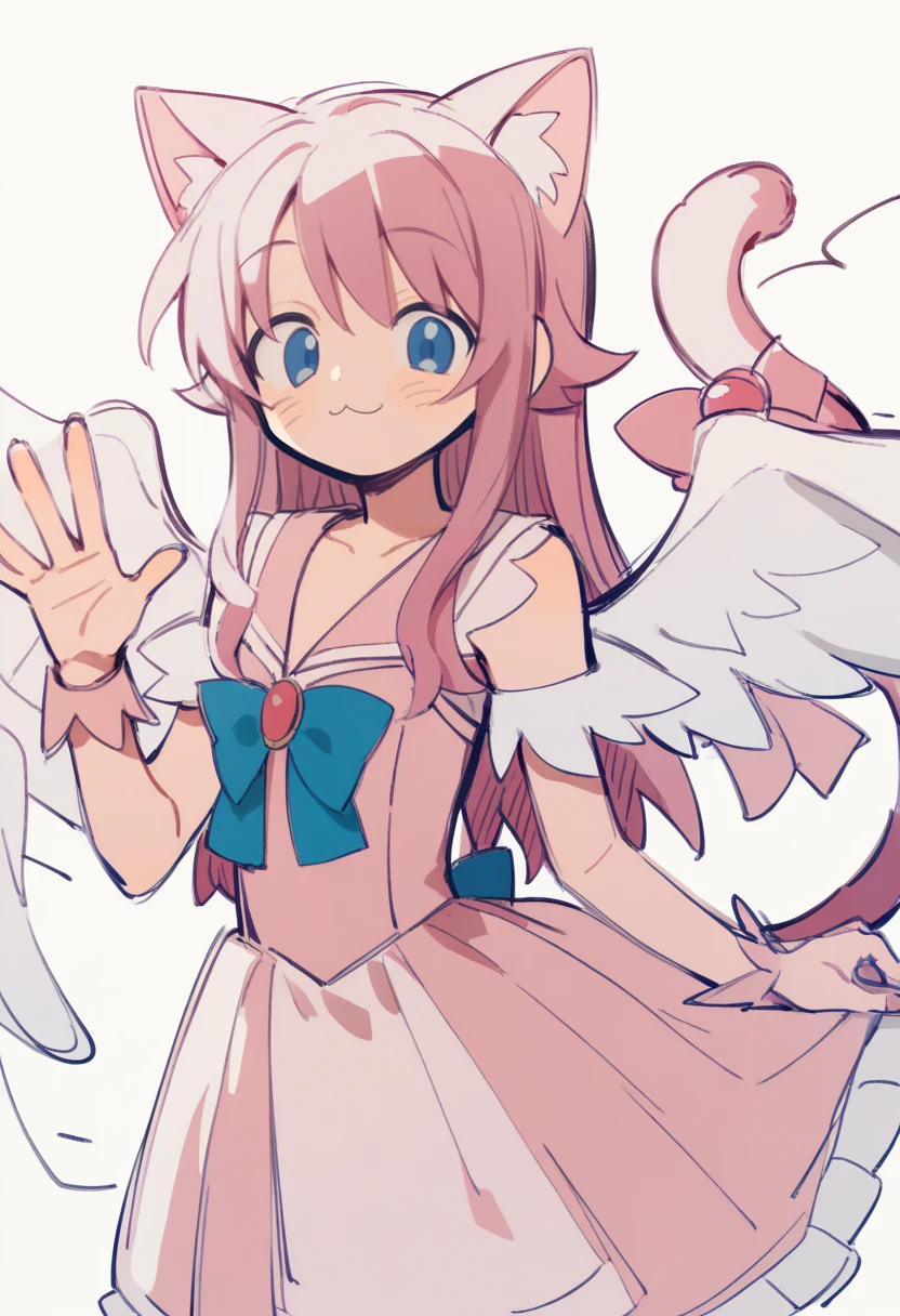 score_9, score_8_up, score_7_up, BREAK,
1girl, angel wings, animal ears, blue eyes, cat ears, cat girl, cat tail, dress, long hair, looking at viewer, magical girl, pink hair, pink theme, solo, tail, waving, wings, yume kawaii, yume ne, sketch,   <lora:MMMinamiPXLLocon:1>