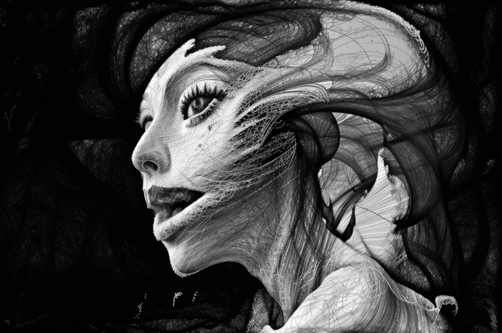 scrxy style, monochrome person made from foam, glitter skin, surreal, deformed, <lora:scrxy:1>, high contrast, DOF