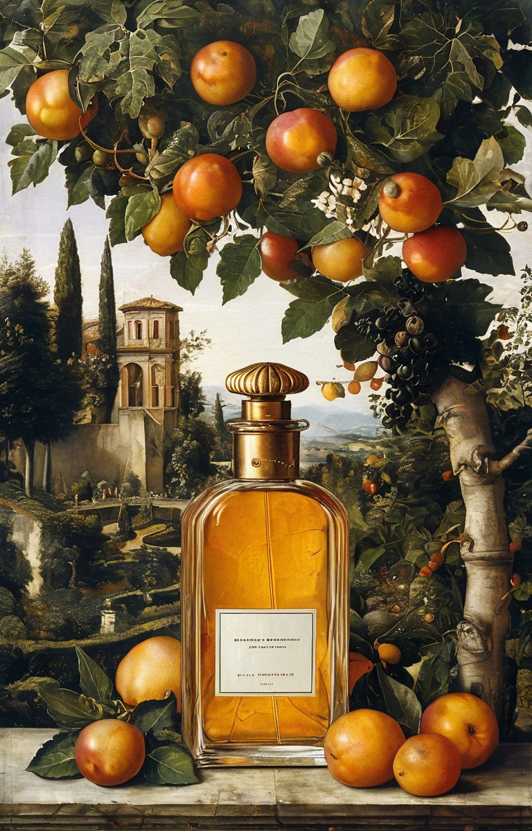 masterpiece,best quality,<lora:tbh193-sdxl:0.9>,illustration,style of Michelangelo Buonarroti, A bottle of perfume in garden