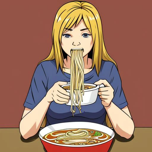 eating ramen, 1girl, solo