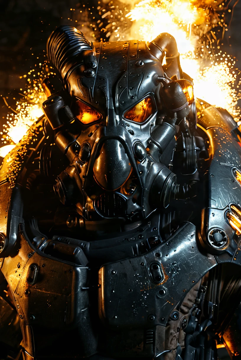 X-01 Power Armour, Amber Reflections, black lighting, close up, embers, explosions, cinematic masterpiece, slow motion, highly detailed armour, smooth reflective surface
[reflections, dark lighting, light rays, beams of light, realistic, high quality photo, 4k]
<lora:add-detail-xl:0.5> <lora:xl_more_art-full_v1:0.4> <lora:Power Armour v2.0:0.9>