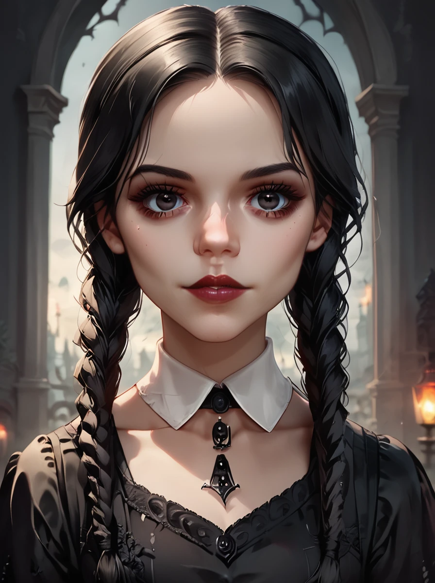 score_9, score_8_up, score_7_up, source_anime BREAK  <lora:Wednesday_v2:0.8>,
wednesday,
, 1girl, solo, twin braids, braid, black hair, looking at viewer, dress,