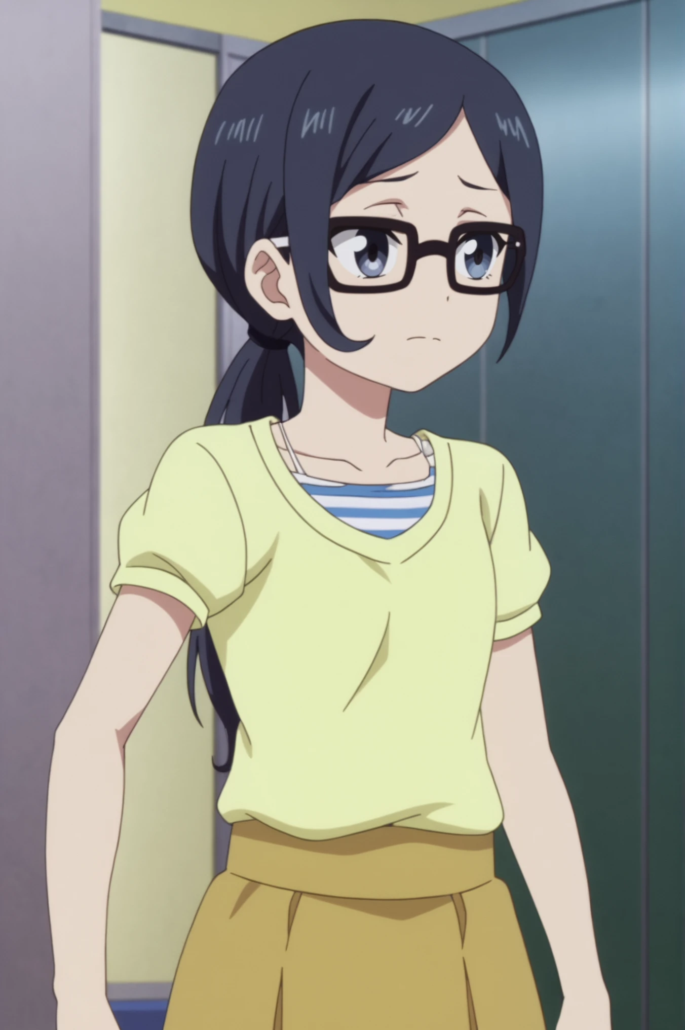 rating_all, anime screencap, flat colors, flat shadows, Sara Satou <lora:Shirobako-Sara_Satou-PDXL:0.7> <lora:sdxl_lightning_4step_lora:1>