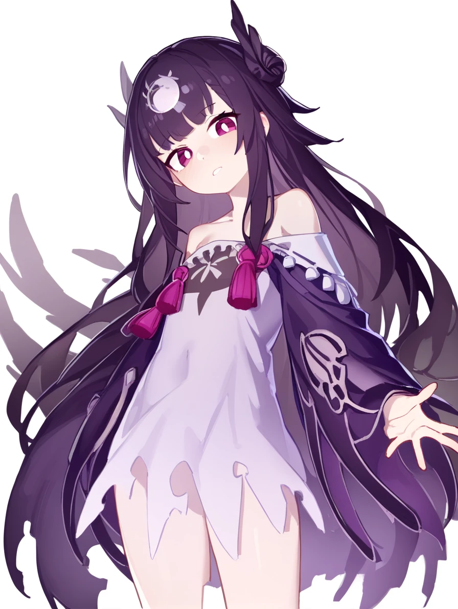 1girl,solo,simple background,white background,looking at viewer,cowboy_shot,front view,,tsukuyomi(sv),long hair,<lora:tsukuyomi(sv)>, masterpiece, best quality, very aesthetic, absurdres, (tianliang duohe fangdongye:0.826446),quan \(kurisu tina\),(ningen_mame:0.826446),