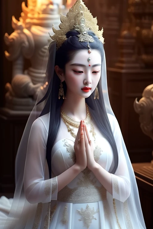 masterpiece, best quality, 1girl,  veil, face focus,  white dress, praying