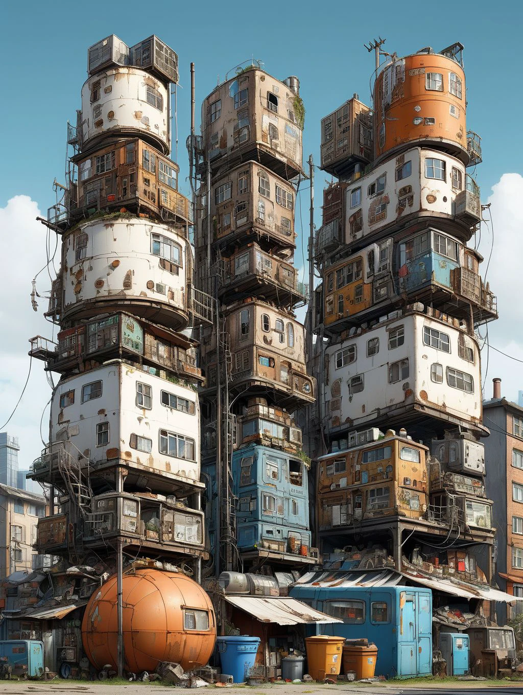 two large towers with a lot of windows and a lot of junk
WastCity <lora:Wasteland_City_XL:0.7>, detailed background, intricate, high quality exquisite details and textures, highly detailed, warm lighting, sharp focus, HDR, 8k high resolution