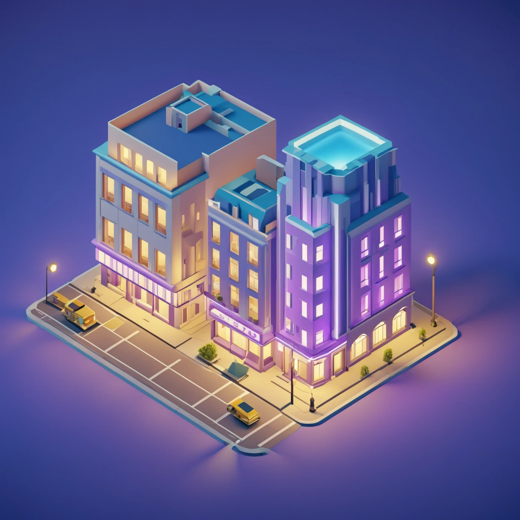 isty05 style. isometric <lora:isometric_isty05_style:1>
illustration
Art deco city street and evening, Purple background,
detailed, professional,  slick, 3d, unreal engine, render, ray tracing,
high quality, masterpiece, highres,