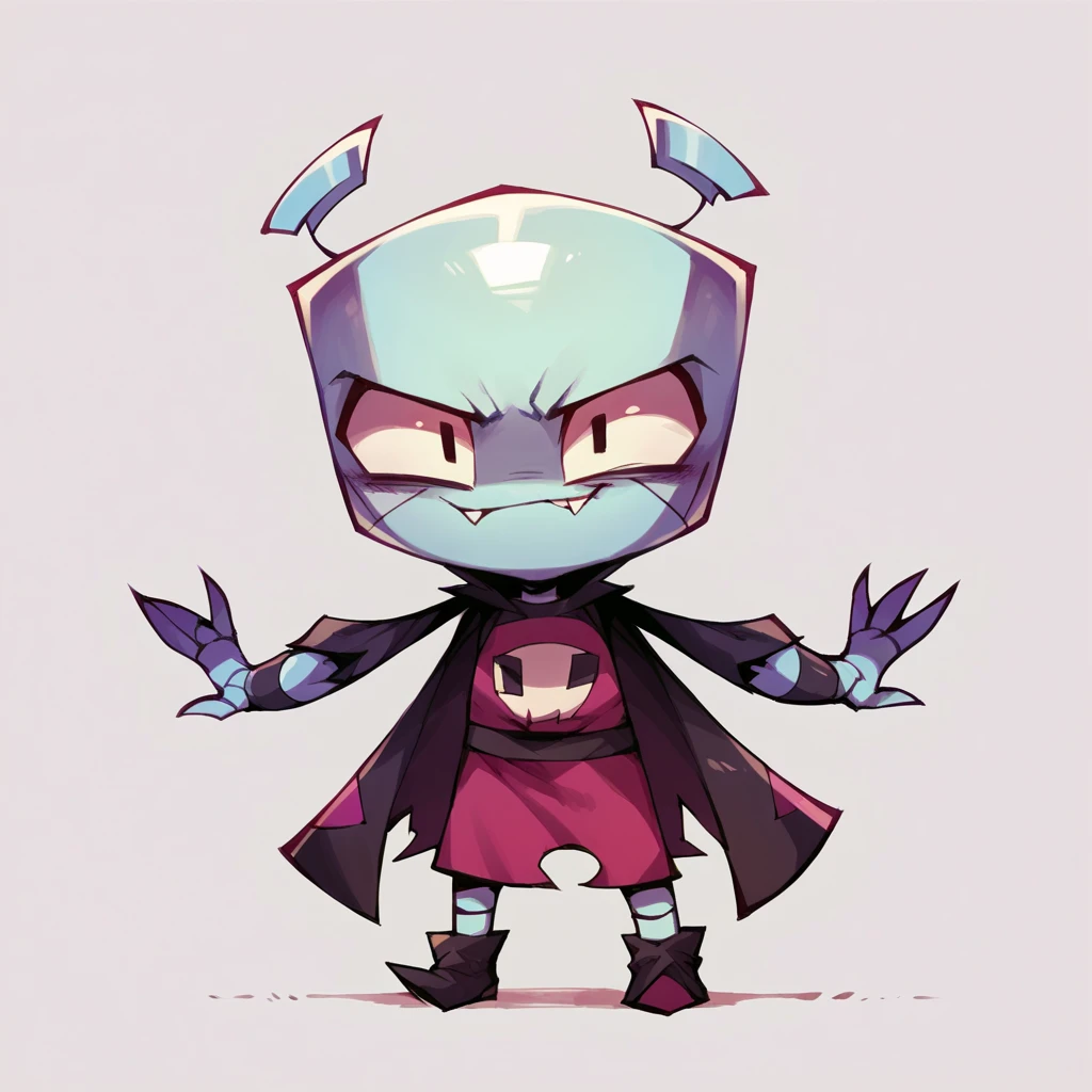 score_9, score_8_up, score_7_up, score_6_up, <lora:z1mXLP:1> (z1m), (invader zim:0.8), solo, cel shading, cute robot, 1boy, bald, costume