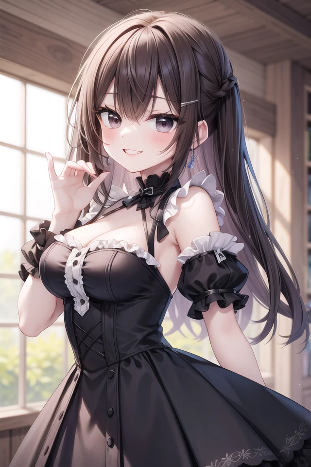 <lora:talkmouth_I_type2_v100:1>
insanely detailed, absurdres, ultra-highres, ultra-detailed, best quality,
1girl, solo, nice hands, perfect hands
BREAK
gothic theme, black gothic dress, white frill, hair dress
BREAK
(nsfw:-1.5)
BREAK
smile, open mouth
BREAK
,
standing, cowboy shot, looking at viewer
BREAK
slender, kawaii, perfect symmetrical face, ultra cute girl, ultra cute face, ultra detailed eyes, ultra detailed hair, ultra cute, ultra beautiful
BREAK
in schoolyard, depth of field, ultra detailed background
BREAK
large breasts
BREAK
brown hair, brown eyes, box braids,