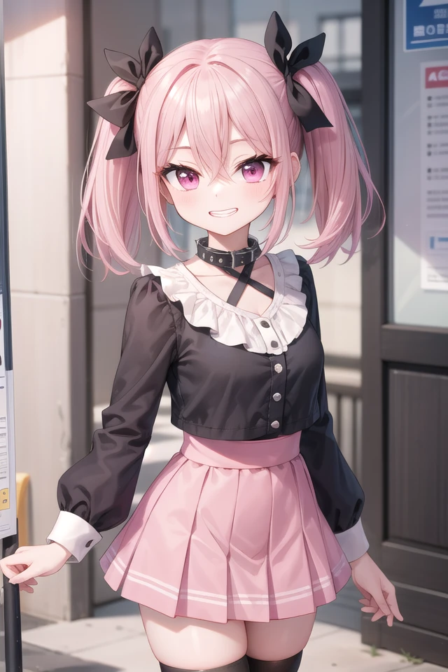 <lora:talkmouth_I_type1_v200:1>
insanely detailed, absurdres, ultra-highres, ultra-detailed, best quality,
1girl, solo, nice hands, perfect hands
BREAK
jirai kei,thighhighs, skirt, twintails, pink skirt, collar, bow, black thighhighs, black bow, long hair, pink bow, hair bow, spiked collar
BREAK
(nsfw:-1.5)
BREAK
smile, open mouth
BREAK
,
standing, cowboy shot, looking at viewer
BREAK
slender, kawaii, perfect symmetrical face, ultra cute girl, ultra cute face, ultra detailed eyes, ultra detailed hair, ultra cute, ultra beautiful
BREAK
in japanese street, cityscape in japan, depth of field, ultra detailed background
BREAK
medium breasts
BREAK
pink hair, pink eyes, short hair, hair between eyes