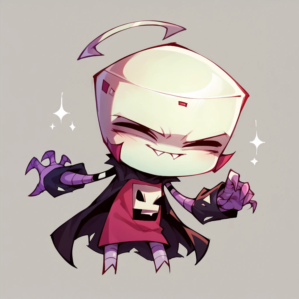 score_9, score_8_up, score_7_up, score_6_up, <lora:z1mXLP:1> (z1m), (invader zim:0.8), solo, cel shading, cute robot, 1boy, bald, costume